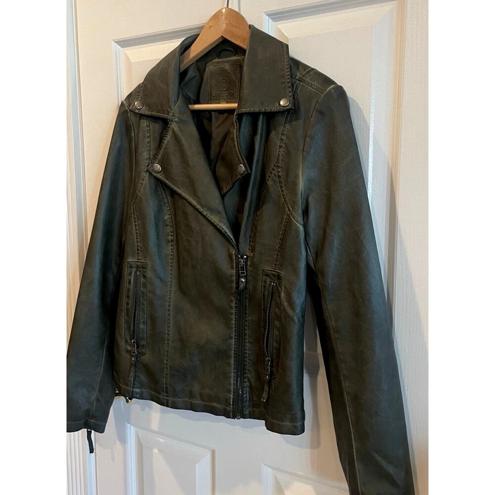 Max Studio Women's Washed Faux Leather Zip Moto Jacket Olive Green Size M - Picture 6 of 11